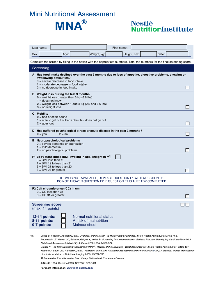 Mini Nutritional Assessment Tools  Form