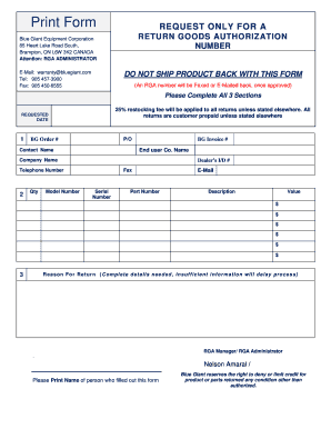 Return Goods Authorization Form