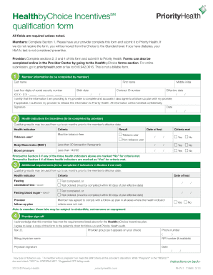 Priority Health Healthy by Choice Form