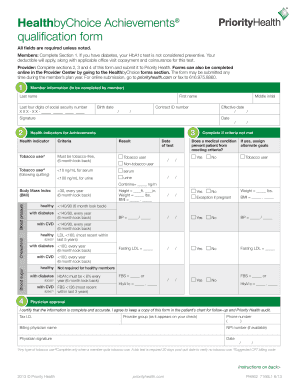 HealthbyChoice Achievements Qualification Form Priority Health