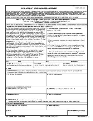 DD Form 2402, Civil Aircraft Hold Harmless T 34 Association