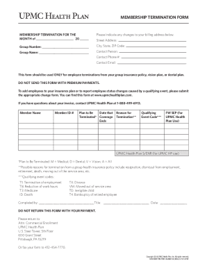 MEMBERSHIP TERMINATION FORM UPMC Health Plan