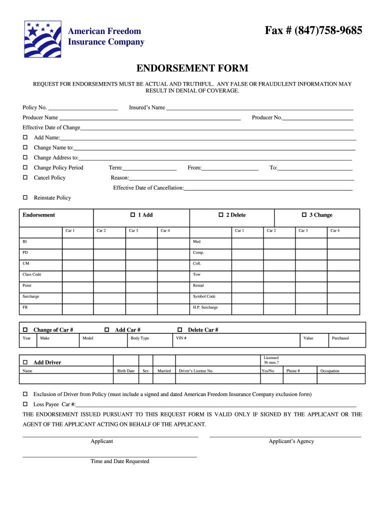 Insurance Endorsement Example  Form