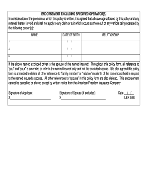 Driver Exclusion Form American Dom Insurance