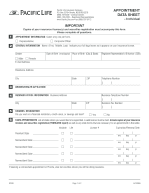 Pacific Life Appointment Form