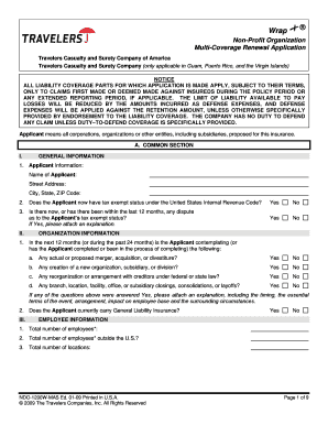 Wrap Non Profit Organizaion Multi Coverage Renewal Application  Form