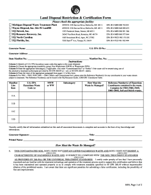 Blank Land Disposal Restriction and Certification Form