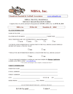 Baseball Tryout Registration Form Template