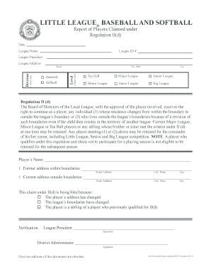 Little League Regulation IId Form