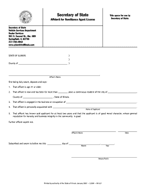 Affidavit for Remittance Agent License Affidavit for Remittance Agent License  Form