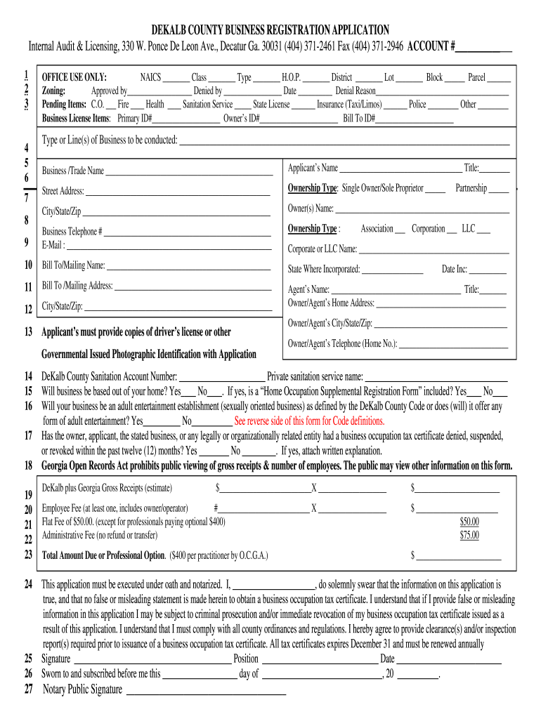 Dekalb County Business License  Form