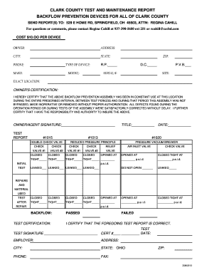 Backflow Test Report Form