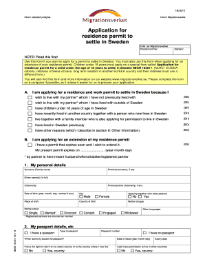 Application for Residence Permit to Settle in Sweden  Form