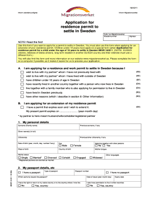 Application for Residence Permit to Settle in Sweden  Form