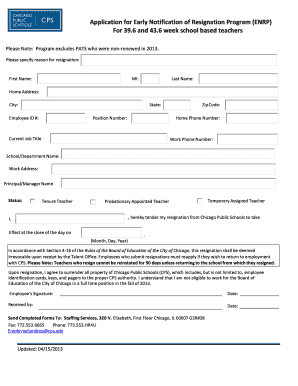 Application for Early Notification of Resignation Program ENRP  Form