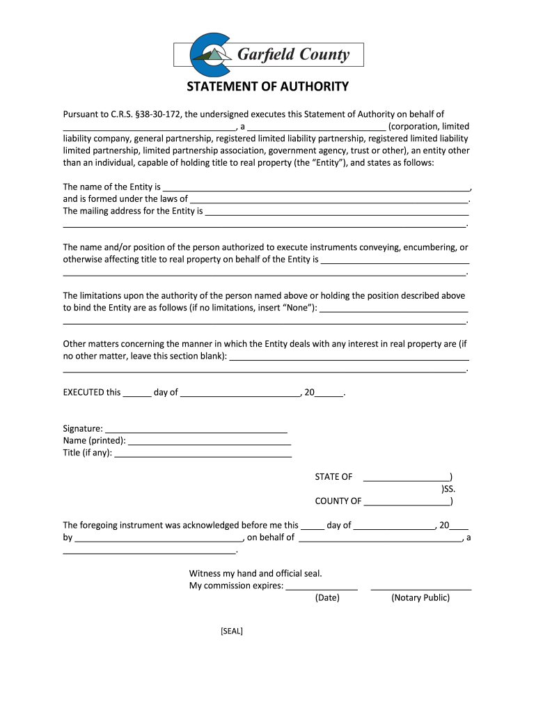 Statement of Authority Template  Form