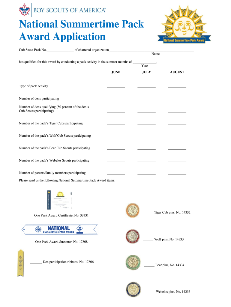  National Summertime Pack Award  Boy Scouts Cub Scouts 2012