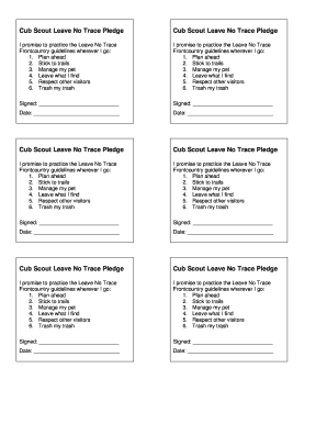 Cub Scout Leave No Trace Pledge  Form