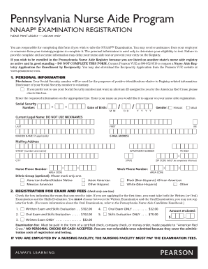 PA NNAAP Application for Registration Pearson VUE  Form