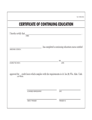PDF Form WICECOC1 CertifiCate of Continuing EduCation