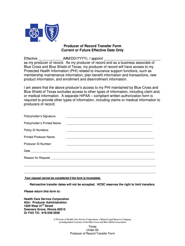 Blue Shield Producer Form Fill Out And Sign Printable PDF Template 