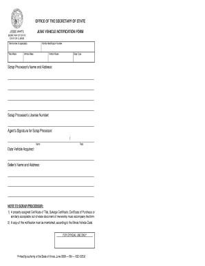 Illinois Junk Vehicle Notification  Form