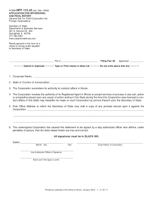 APPLICATION for WITHDRAWAL and FINAL REPORT General Not for Profit  Form