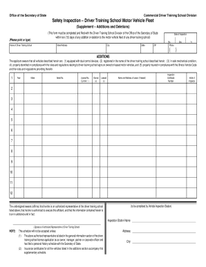 Office of the Secretary of State Commercial Driver Training School Division Safety Inspection  Form