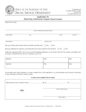 Application for Third Party Certification Program Branch License  Form