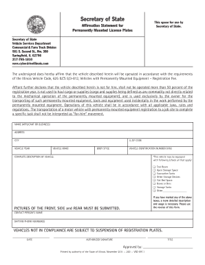 Illinois Permanently License Plates  Form