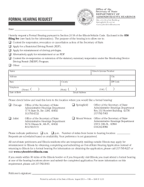 I Hereby Request a Formal Hearing Pursuant to Section 2 118 of the Illinois Vehicle Code