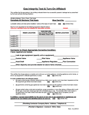 Gas Meter Piping Pressure Test Verification Affidavit  Form