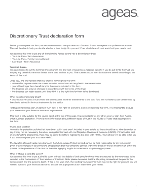  Discretionary Trust Declaration Form Ageas Protect 2012