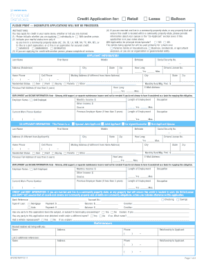 Honda Credit Application PDF  Form