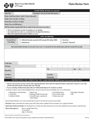 Blue Cross Blue Shield of Texas Claim Review Form