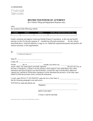 Honda Power of Attorney Lease  Form