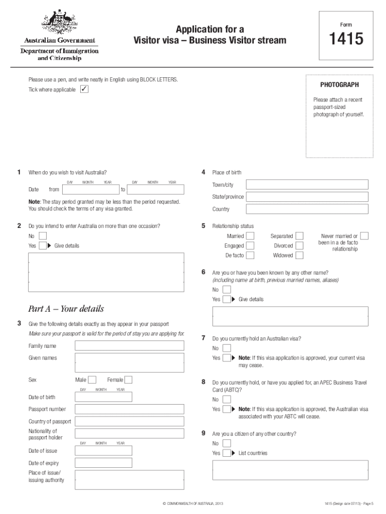 Australian Visa Form 1419 Sample