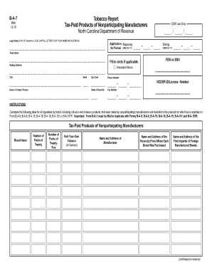 B a 7 Tobacco Report Tax Paid Products of Nonparticipating  Form