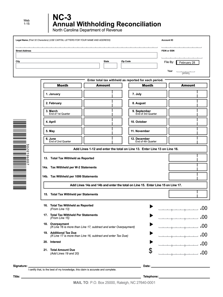 NC 3  Annual Withholding Reconciliation NOTE Form Has