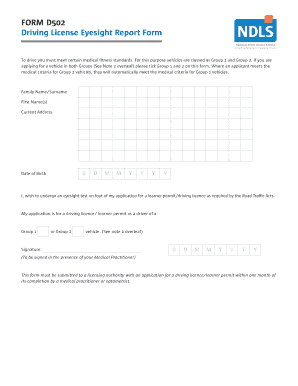 Driving Licence Eyesight Report Form