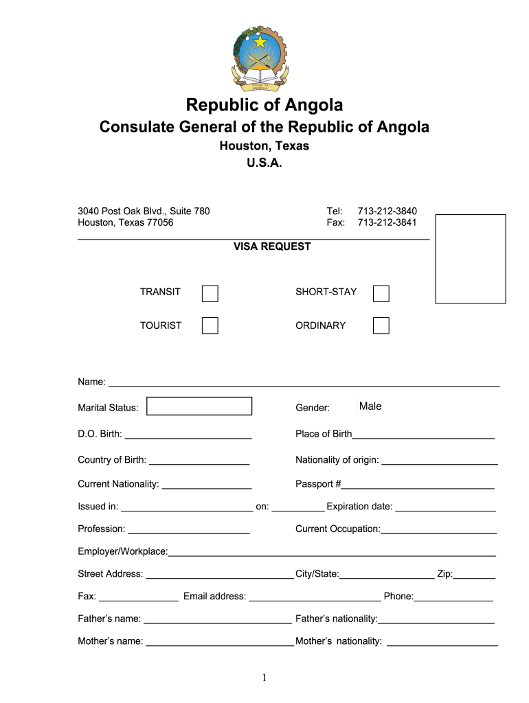 Visa Requirements for Angola  Form