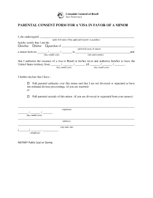 Parental Consent Letter for Visa Application  Form