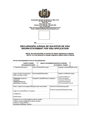 DECLARACI N JURADA DE SOLICITUD DE VISA SWORN STATEMENT for VISA  Form