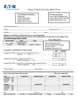 Eaton Clutch Core Return Form
