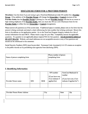 Disclosure Form for a Provider Person BlueCare Tennessee