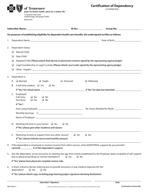 Certification of Dependency BCBST Com  Form