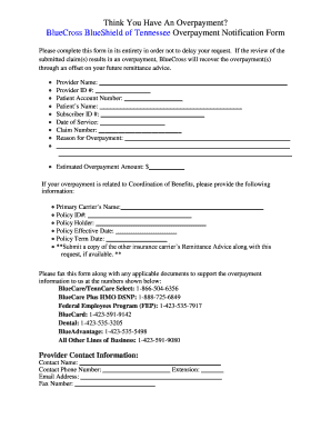 Tennessee Blue Cross Blue Shield Return Checks Form