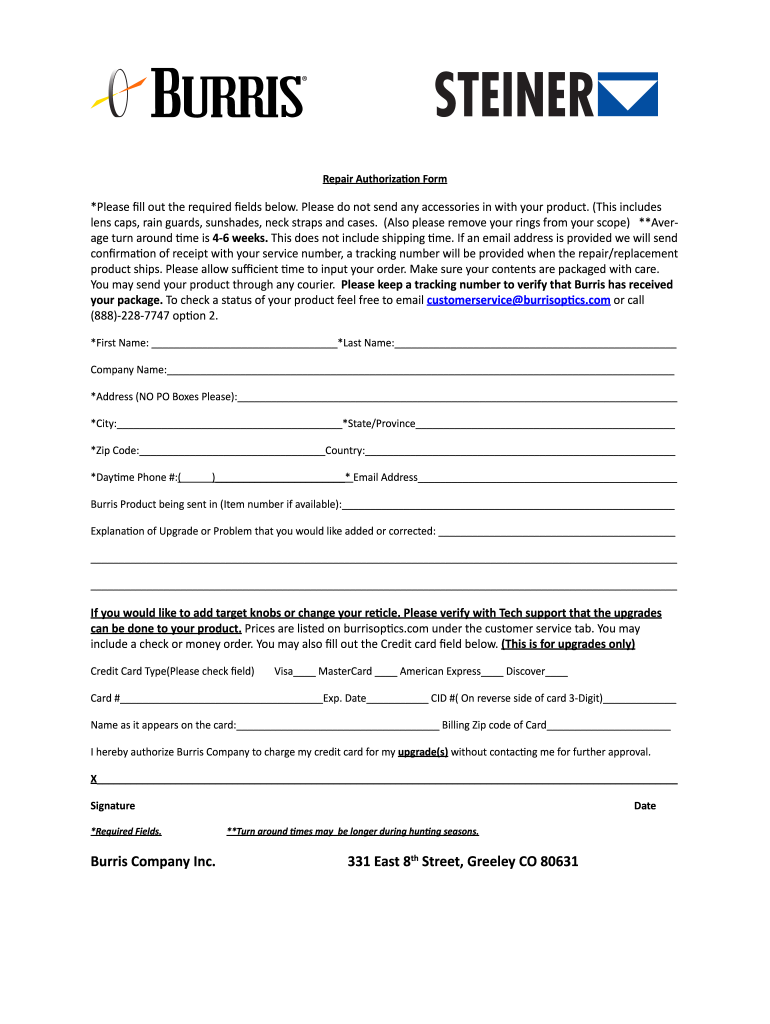 Burris Repair Authorization Form