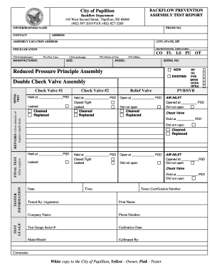 Backflow Test Form