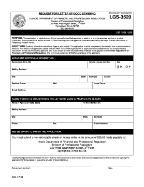 LGS 3520 Illinois Department of Professional Regulation  Form